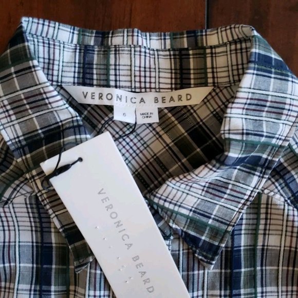 VERONICA BEARD Valle Plaid Minidress Navy Green & White Plaid Women's Size 6 - Picture 11 of 15